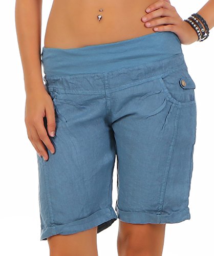 Malito Damen Bermuda aus Leinen | lässige Kurze Hose | Shorts für den Strand | Pants - Hotpants 3001 (Jeansblau, XL) von malito more than fashion