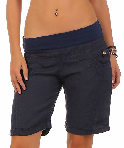 Malito Damen Bermuda aus Leinen | lässige Kurze Hose | Shorts für den Strand | Pants - Hotpants 3001 (dunkelblau, L) von malito more than fashion