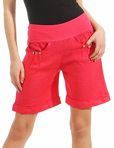 Malito Damen Bermuda aus Leinen | lässige Kurze Hose | Shorts für den Strand | Pants - Hotpants 6822 (L, pink) von malito more than fashion