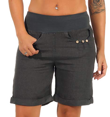 Malito Damen Bermuda aus Leinen | lässige Kurze Hose | Shorts für den Strand | Pants - Hotpants 6822 (dunkelgrau, L) von malito more than fashion