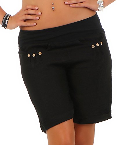 Malito Damen Bermuda aus Leinen | lässige Kurze Hose | Shorts für den Strand | Pants - Hotpants 6822 (schwarz, S) von malito more than fashion