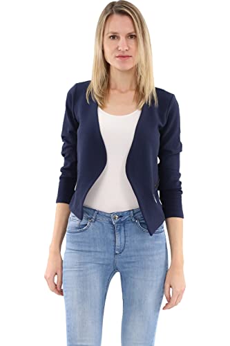 Malito - Damen Blazer Langarm - unifarbener Jerseyblazer - Kurze Basic Jacke - Sweatblazer mit Reißverschluss - Tasche - tailliertes Sakko 6040 (Dunkelblau | Größe M) von malito more than fashion