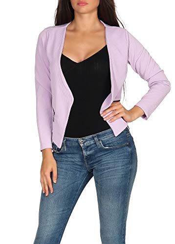 Malito - Damen Blazer Langarm - unifarbener Jerseyblazer - Kurze Basic Jacke - Sweatblazer mit Reißverschluss - Tasche - tailliertes Sakko 6040 (Flieder | Größe S) von malito more than fashion
