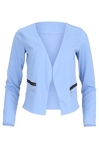 Malito - Damen Blazer Langarm - unifarbener Jerseyblazer - Kurze Basic Jacke - Sweatblazer mit Reißverschluss - Tasche - tailliertes Sakko 6040 - (Hellblau, XXL) von malito more than fashion