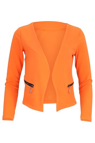 Malito - Damen Blazer Langarm - unifarbener Jerseyblazer - Kurze Basic Jacke - Sweatblazer mit Reißverschluss - Tasche - tailliertes Sakko 6040 - (Orange, M) von malito more than fashion