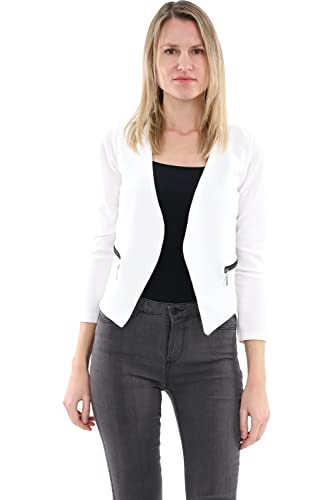 Malito - Damen Blazer Langarm - unifarbener Jerseyblazer - Kurze Basic Jacke - Sweatblazer mit Reißverschluss - Tasche - tailliertes Sakko 6040 (Weiß | Größe XL) von malito more than fashion