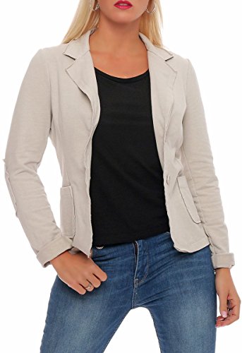 Malito – Damen Blazer im Used-Look mit Ellenbogen-Patches – Jackett mit 2 Knöpfen & Taschen – Jersey Sakko unifarben – sportliche Kurzjacke 1651 (Beige | Größe XXL) von malito more than fashion