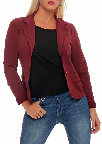 Malito – Damen Blazer im Used-Look mit Ellenbogen-Patches – Jackett mit 2 Knöpfen & Taschen – Jersey Sakko unifarben – sportliche Kurzjacke 1651 (Bordeaux | Größe L) von malito more than fashion