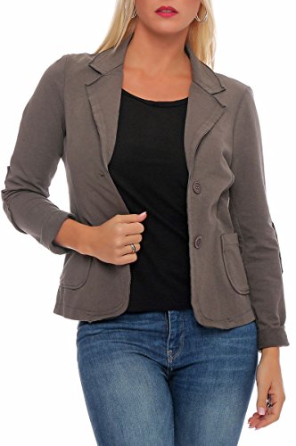 Malito – Damen Blazer im Used-Look mit Ellenbogen-Patches – Jackett mit 2 Knöpfen & Taschen – Jersey Sakko unifarben – sportliche Kurzjacke 1651 (Fango | Größe S) von malito more than fashion