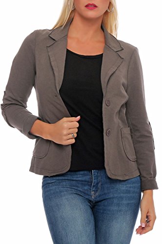 Malito – Damen Blazer im Used-Look mit Ellenbogen-Patches – Jackett mit 2 Knöpfen & Taschen – Jersey Sakko unifarben – sportliche Kurzjacke 1651 (Fango | Größe XXL) von malito more than fashion