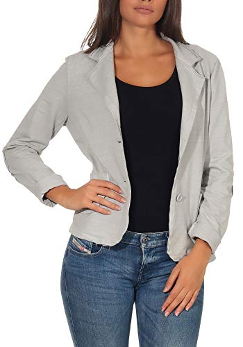 Malito – Damen Blazer im Used-Look mit Ellenbogen-Patches – Jackett mit 2 Knöpfen & Taschen – Jersey Sakko unifarben – sportliche Kurzjacke 1651 (Hellgrau | Größe S) von malito more than fashion