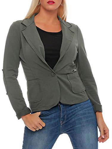 Malito – Damen Blazer im Used-Look mit Ellenbogen-Patches – Jackett mit 2 Knöpfen & Taschen – Jersey Sakko unifarben – sportliche Kurzjacke 1651 (Oliv | Größe M) von malito more than fashion