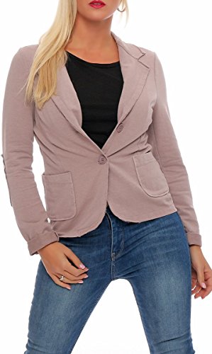 Malito – Damen Blazer im Used-Look mit Ellenbogen-Patches – Jackett mit 2 Knöpfen & Taschen – Jersey Sakko unifarben – sportliche Kurzjacke 1651 (Rosa | Größe S) von malito more than fashion