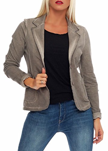 Malito Damen Blazer im Washed Style | Sakko im Basic Look | Kurzjacke mit Knöpfen | Jacke - Jackett - Blouson 1652 (Fango, S) von malito more than fashion