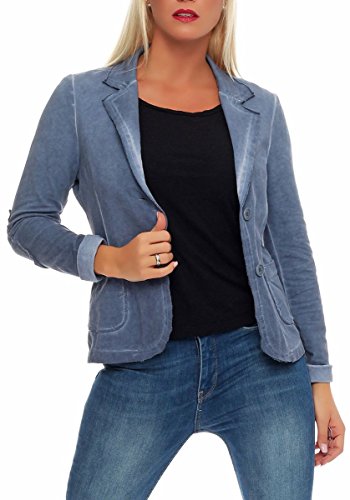 Malito Damen Blazer im Washed Style | Sakko im Basic Look | Kurzjacke mit Knöpfen | Jacke - Jackett - Blouson 1652 (Jeansblau, L) von malito more than fashion