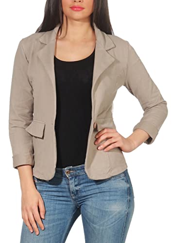 Malito – Damen Blazer unifarben mit Knopf – Sweatblazer mit Revers-Kragen & Zier-Taschen – Kurzjacke im Basic-Look – tailliertes Jersey Sakko 1654 (Fango | Größe M) von malito more than fashion