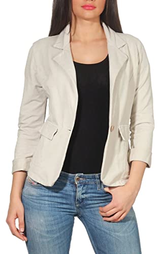 Malito – Damen Blazer unifarben mit Knopf – Sweatblazer mit Revers-Kragen & Zier-Taschen – Kurzjacke im Basic-Look – tailliertes Jersey Sakko 1654 (Beige | Größe XL) von malito more than fashion