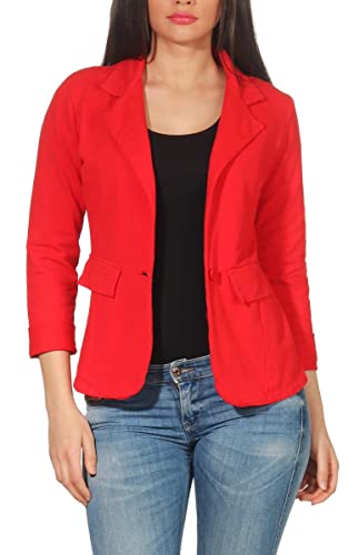 Malito – Damen Blazer unifarben mit Knopf – Sweatblazer mit Revers-Kragen & Zier-Taschen – Kurzjacke im Basic-Look – tailliertes Jersey Sakko 1654 (Rot | Größe L) von malito more than fashion