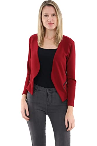 Malito - Damen Blazer Langarm - unifarbener Jerseyblazer - Kurze Basic Jacke - Sweatblazer mit Reißverschluss - Tasche - tailliertes Sakko 6040 (Bordeaux | Größe L) von malito more than fashion