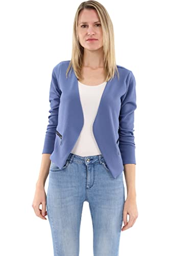 Malito - Damen Blazer Langarm - unifarbener Jerseyblazer - Kurze Basic Jacke - Sweatblazer mit Reißverschluss - Tasche - tailliertes Sakko 6040 (Jeansblau | Größe XXL) von malito more than fashion