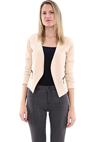 Malito - Damen Blazer Langarm - unifarbener Jerseyblazer - Kurze Basic Jacke - Sweatblazer mit Reißverschluss - Tasche - tailliertes Sakko 6040 (Creme | Größe L) von malito more than fashion