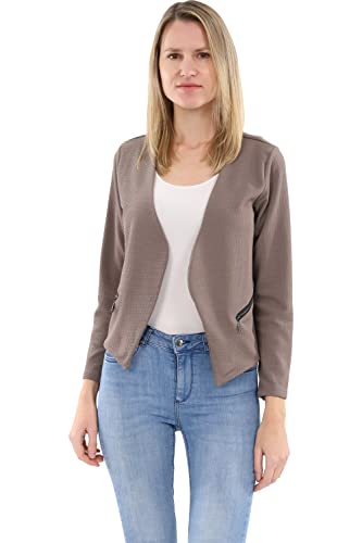 Malito - Damen Blazer Langarm - unifarbener Jerseyblazer - Kurze Basic Jacke - Sweatblazer mit Reißverschluss - Tasche - tailliertes Sakko 6040 (Fango | Größe XL) von malito more than fashion