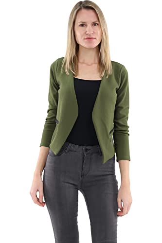 Malito - Damen Blazer Langarm - unifarbener Jerseyblazer - Kurze Basic Jacke - Sweatblazer mit Reißverschluss - Tasche - tailliertes Sakko 6040 (Oliv | Größe L) von malito more than fashion