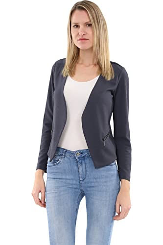 Malito - Damen Blazer Langarm - unifarbener Jerseyblazer - Kurze Basic Jacke - Sweatblazer mit Reißverschluss - Tasche - tailliertes Sakko 6040 (Dunkelgrau | Größe XL) von malito more than fashion