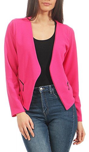 Malito - Damen Blazer Langarm - unifarbener Jerseyblazer - Kurze Basic Jacke - Sweatblazer mit Reißverschluss - Tasche - tailliertes Sakko 6040 (Pink | Größe XXL) von malito more than fashion