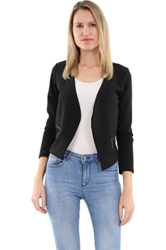 Malito - Damen Blazer Langarm - unifarbener Jerseyblazer - Kurze Basic Jacke - Sweatblazer mit Reißverschluss - Tasche - tailliertes Sakko 6040 (Schwarz | Größe L) von malito more than fashion