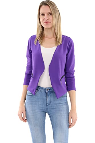Malito - Damen Blazer Langarm - unifarbener Jerseyblazer - Kurze Basic Jacke - Sweatblazer mit Reißverschluss - Tasche - tailliertes Sakko 6040 (Violett | Größe S) von malito more than fashion
