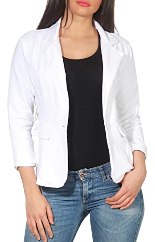 Malito – Damen Blazer unifarben mit Knopf – Sweatblazer mit Revers-Kragen & Zier-Taschen – Kurzjacke im Basic-Look – tailliertes Jersey Sakko 1654 (Weiß | Größe XL) von malito more than fashion