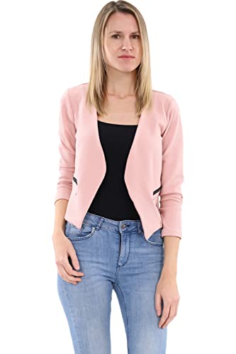 Malito - Damen Blazer Langarm - unifarbener Jerseyblazer - Kurze Basic Jacke - Sweatblazer mit Reißverschluss - Tasche - tailliertes Sakko 6040 (Rosa | Größe M) von malito more than fashion