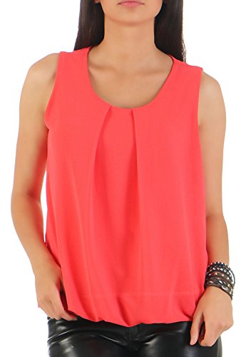 Malito – Damen Bluse ärmellos – leichte Tunika ohne Ärmel – Elegante Schlupfbluse mit Rundhals – lockeres Blusenshirt für Frauen Leo Print und Uni 6879 - (Coral) von malito more than fashion