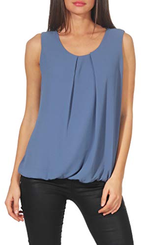 Malito – Unisize Damen Bluse ärmellos – leichte Tunika ohne Ärmel – Elegante Schlupfbluse mit Rundhals – lockeres Blusenshirt für Frauen 6879 (Jeansblau | Größe 36-40) von malito more than fashion