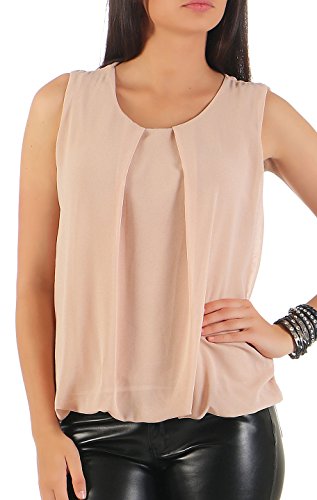 Malito – Unisize Damen Bluse ärmellos – leichte Tunika ohne Ärmel – Elegante Schlupfbluse mit Rundhals – lockeres Blusenshirt für Frauen 6879 (Beige | Größe 36-40) von malito more than fashion