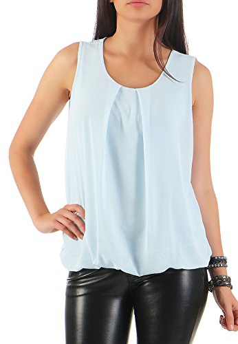 Malito – Damen Bluse ärmellos – leichte Tunika ohne Ärmel – Elegante Schlupfbluse mit Rundhals – lockeres Blusenshirt für Frauen Leo Print und Uni 6879 - (Hellblau) von malito more than fashion