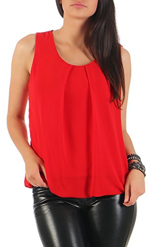 Malito – Unisize Damen Bluse ärmellos – leichte Tunika ohne Ärmel – Elegante Schlupfbluse mit Rundhals – lockeres Blusenshirt für Frauen 6879 (Rot | Größe 36-40) von malito more than fashion