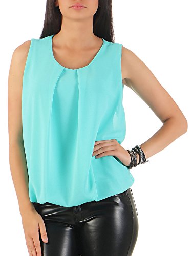 Malito – Damen Bluse ärmellos – leichte Tunika ohne Ärmel – Elegante Schlupfbluse mit Rundhals – lockeres Blusenshirt für Frauen Leo Print und Uni 6879 - (Türkis) von malito more than fashion