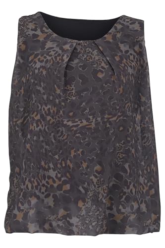Malito – Damen Bluse ärmellos – leichte Tunika ohne Ärmel – Elegante Schlupfbluse mit Rundhals – lockeres Blusenshirt für Frauen Leo Print und Uni 6879 - (Leo-Dunkelgrau) von malito more than fashion