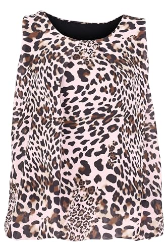 Malito – Damen Bluse ärmellos – leichte Tunika ohne Ärmel – Elegante Schlupfbluse mit Rundhals – lockeres Blusenshirt für Frauen Leo Print und Uni 6879 - (Leo-Rosa) von malito more than fashion