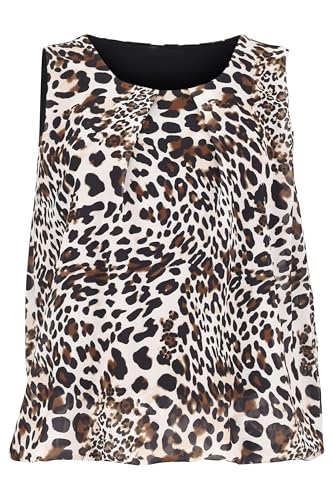 Malito – Damen Bluse ärmellos – leichte Tunika ohne Ärmel – Elegante Schlupfbluse mit Rundhals – lockeres Blusenshirt für Frauen Leo Print und Uni 6879 - (Leo-Weiß) von malito more than fashion
