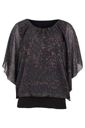Malito – Damen Bluse in Fledermauslook – Tunika Kurzarm mit bequemen Schnitt – Elegantes Oversize Blusenshirt mit breitem Bund – Shirt Leo-Print & Uni 6296 - (Leo-Dunkelgrau) von malito more than fashion