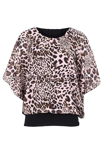 Malito – Damen Bluse in Fledermauslook – Tunika Kurzarm mit bequemen Schnitt – Elegantes Oversize Blusenshirt mit breitem Bund – Shirt Leo-Print & Uni 6296 - (Leo-Rosa) von malito more than fashion