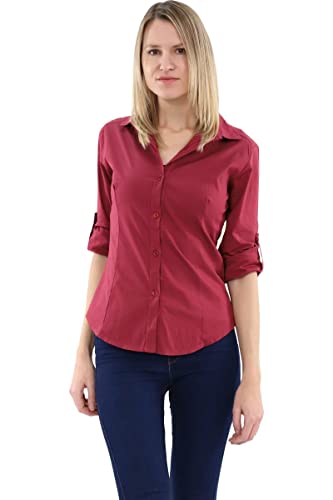 Malito Damen Bluse klassisch | Tunika mit ¾ Armen | Blusenshirt auch Langarm tragbar | Elegant - Shirt 8030 (Bordeaux, L) von malito more than fashion