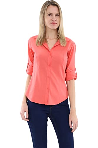 Malito Damen Bluse klassisch | Tunika mit ¾ Armen | Blusenshirt auch Langarm tragbar | Elegant - Shirt 8030 (Coral, L) von malito more than fashion