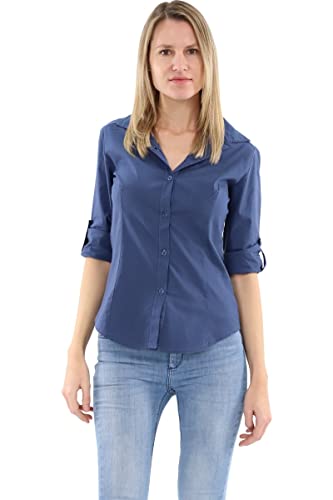 Malito Damen Bluse klassisch | Tunika mit ¾ Armen | Blusenshirt auch Langarm tragbar | Elegant - Shirt 8030 (Jeansblau, L) von malito more than fashion