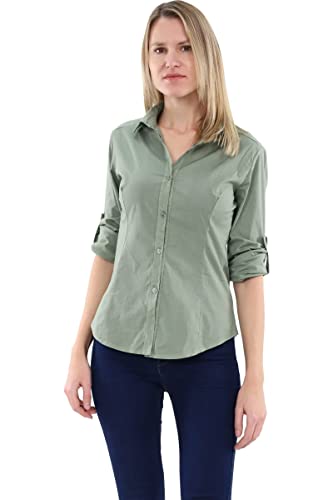 Malito Damen Bluse klassisch | Tunika mit ¾ Armen | Blusenshirt auch Langarm tragbar | Elegant - Shirt 8030 (Oliv, L) von malito more than fashion