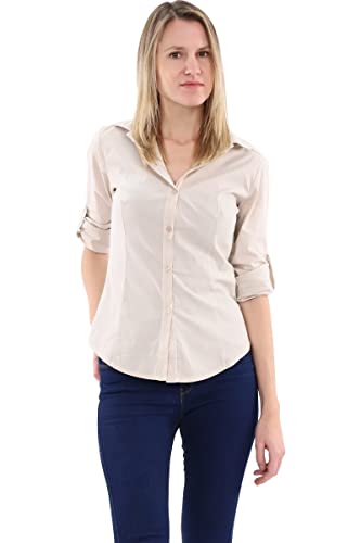 Malito Damen Bluse klassisch | Tunika mit ¾ Armen | Blusenshirt auch Langarm tragbar | Elegant - Shirt 8030 (beige, M) von malito more than fashion