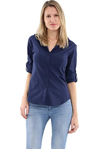 Malito Damen Bluse klassisch | Tunika mit ¾ Armen | Blusenshirt auch Langarm tragbar | Elegant - Shirt 8030 (dunkelblau, S) von malito more than fashion